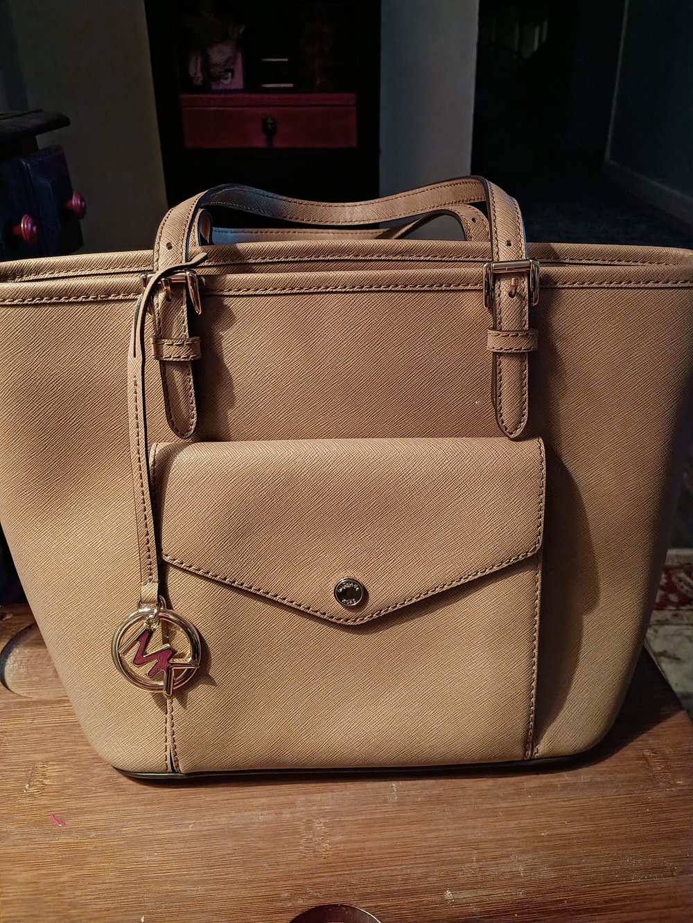 Michael Kors Jet Set Travel Large Saffiano Leather Pocket Tote Brown